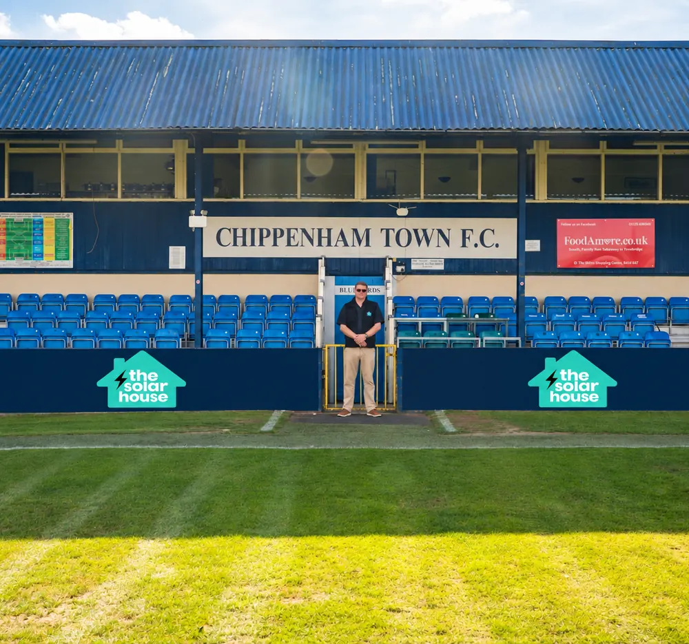 The Solar House banners at Chippenham Town FC, a club we support