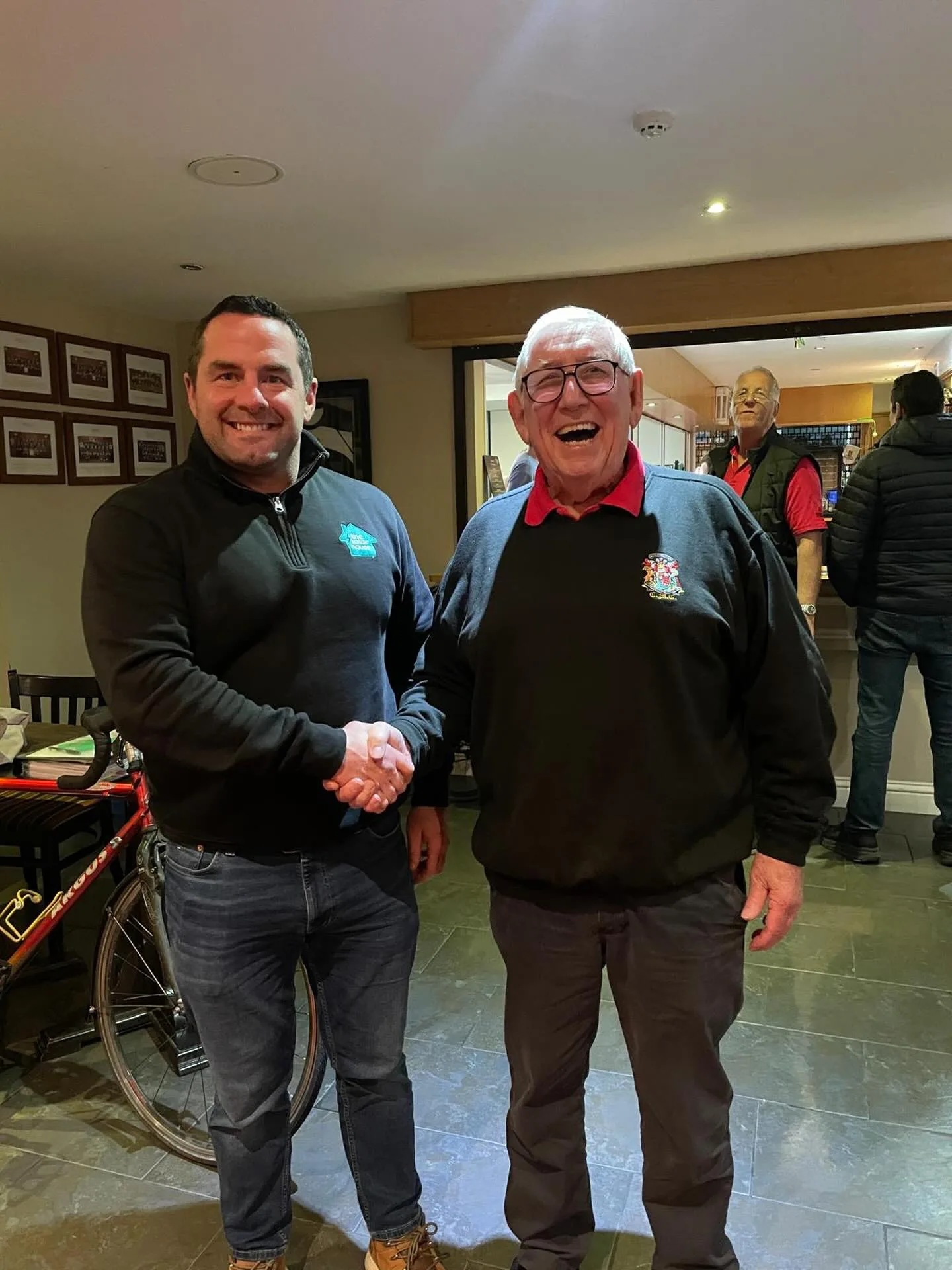 Dan from The Solar House with the chairman of Cardiff Male Choir