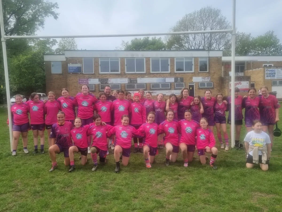 Cardiff Quins girls under-12s and under-13s in their pink kit