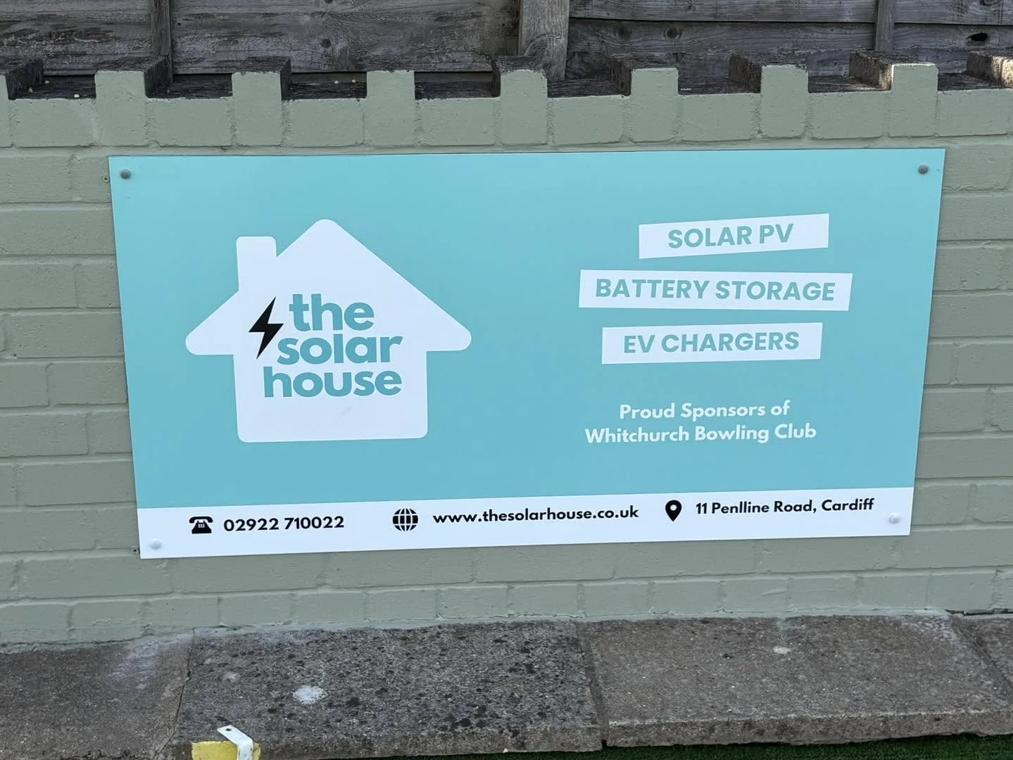 The Solar House sponsor sign at Whitchurch Bowling Club
